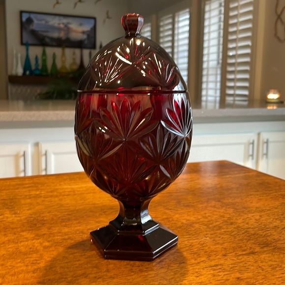 Luminarc Accents Vintage Ruby Red Glass Egg Shaped Pedestal Candy Dish Wlid Poshmark